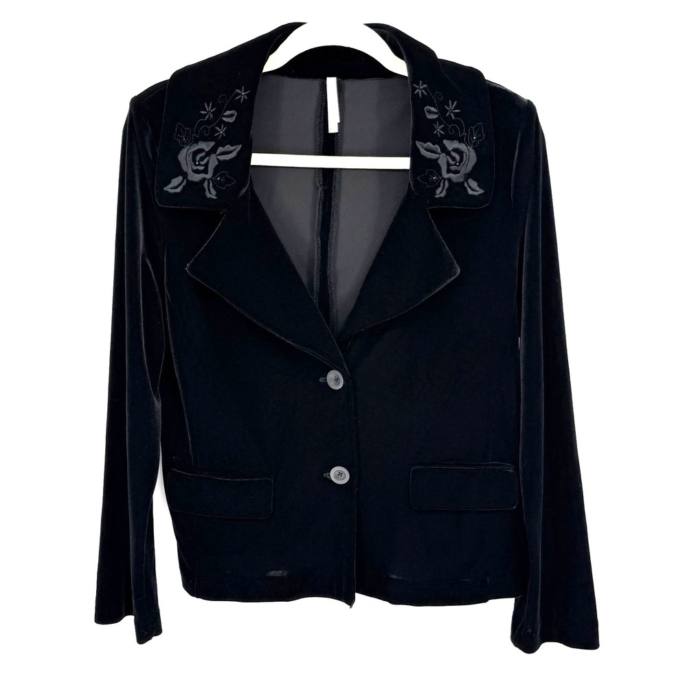 White Stag Velvet Blazer Womens M 8/10 Floral Embroidered Whimsigoth Holiday